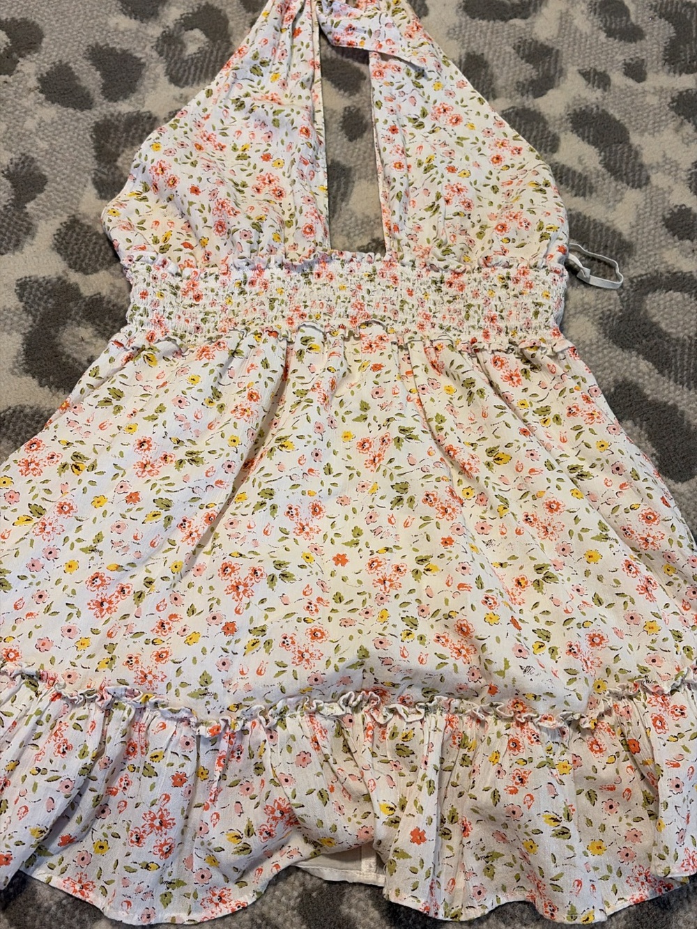aerie White Floral Halter Sundress with Pink and Green Accents